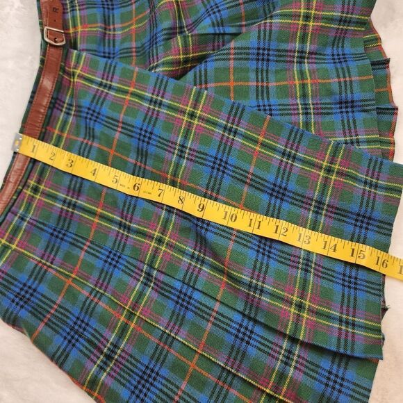 VTG Ralph Lauren Wool Tartan Plaid Pleated Belted Wrap Mini Skirt Sz 10 - Picture 13 of 13